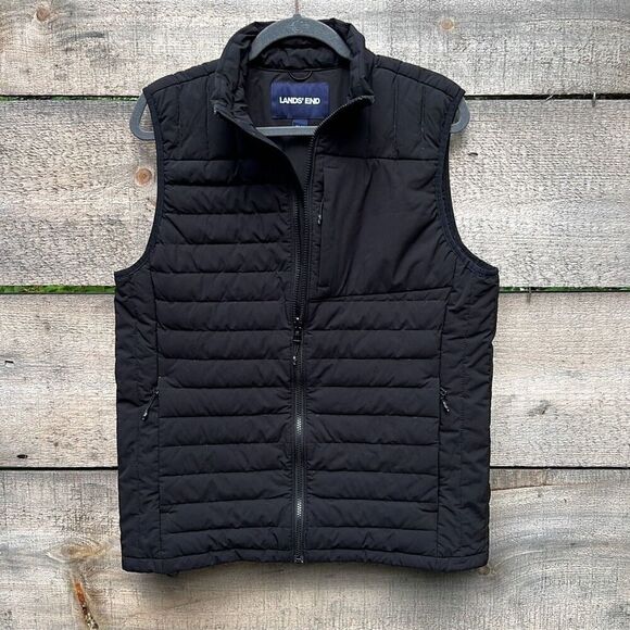 Lands' End Men's Black Down Filled Full Zip Light Insulation Puffer Vest Medium - Picture 3 of 8